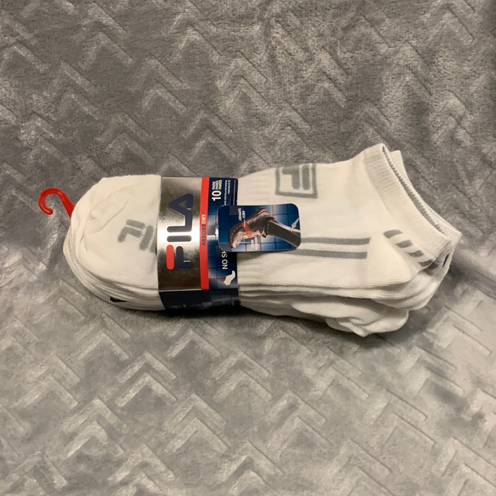 10 pairs Fila No Show Socks - White size 6-12 NWT